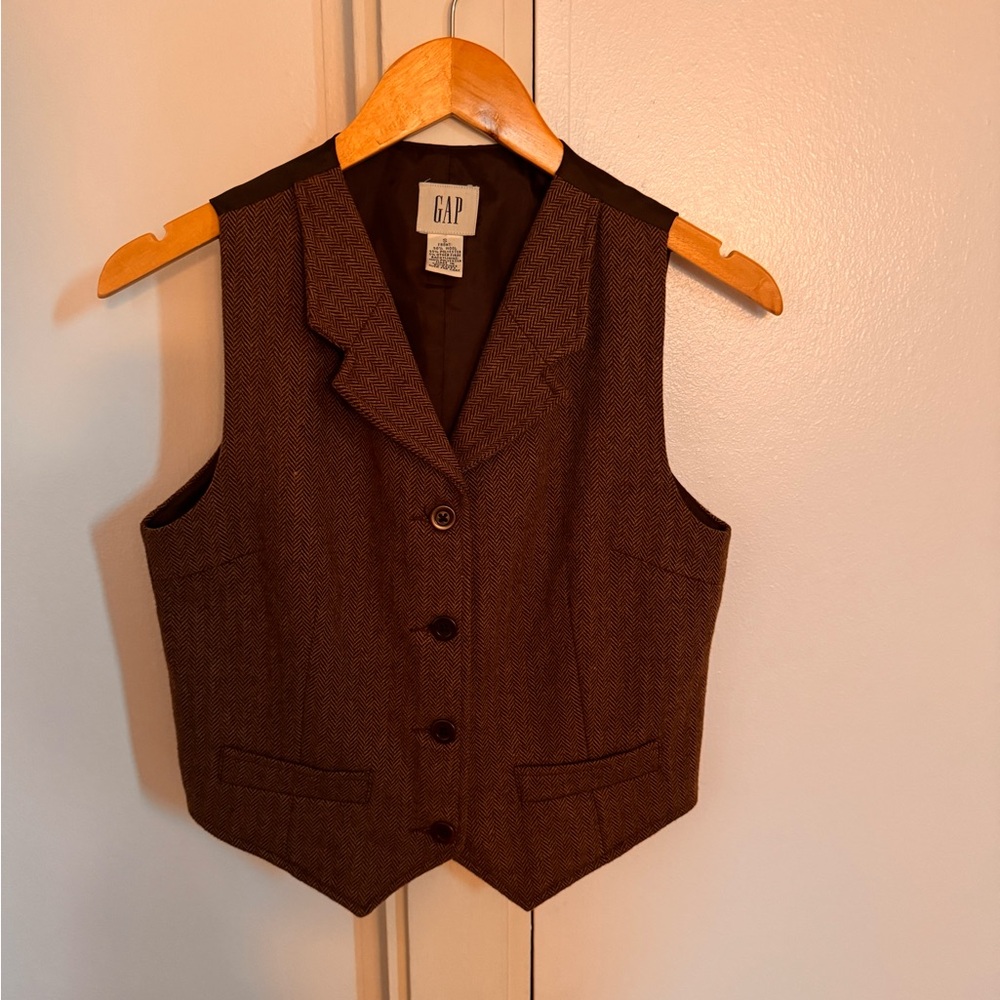 Vintage GAP Brown Vest with Notched Lapel Collar